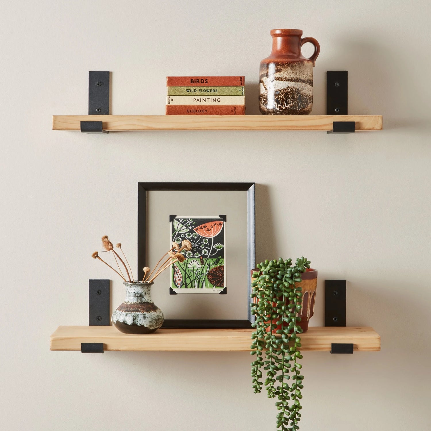 Slim rustic shelves with L shaped bracket