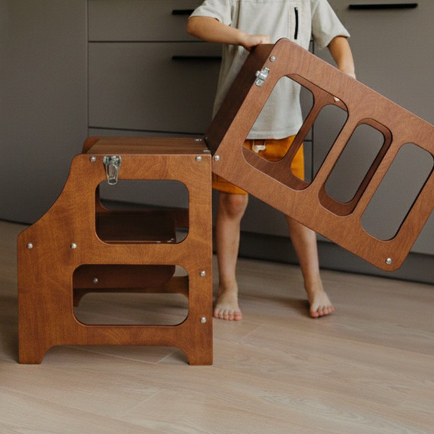 2 in 1 Learning Tower & Play Table: Wood Finish