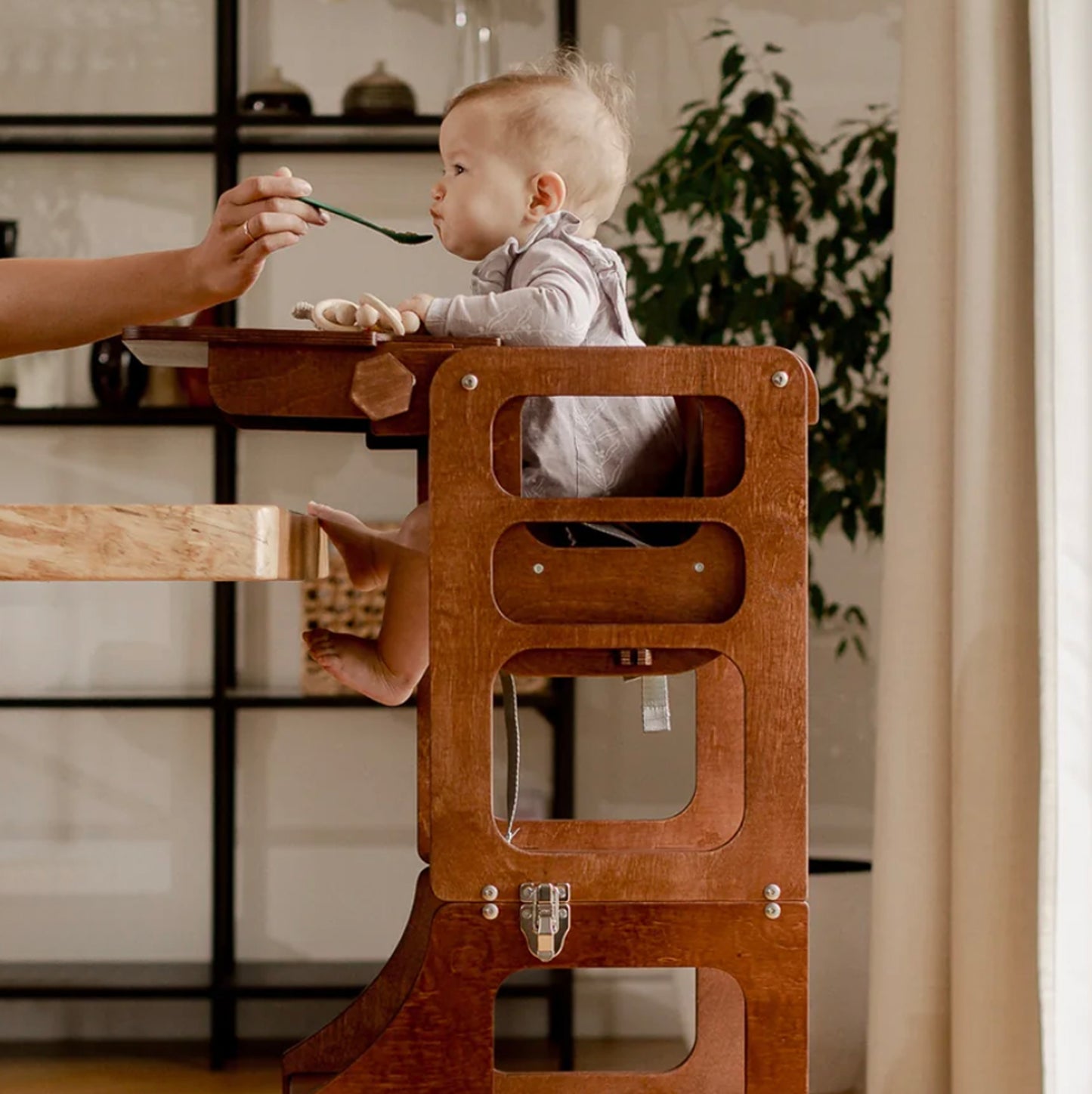 3 in 1 Learning Tower & High Chair: Wood Finish