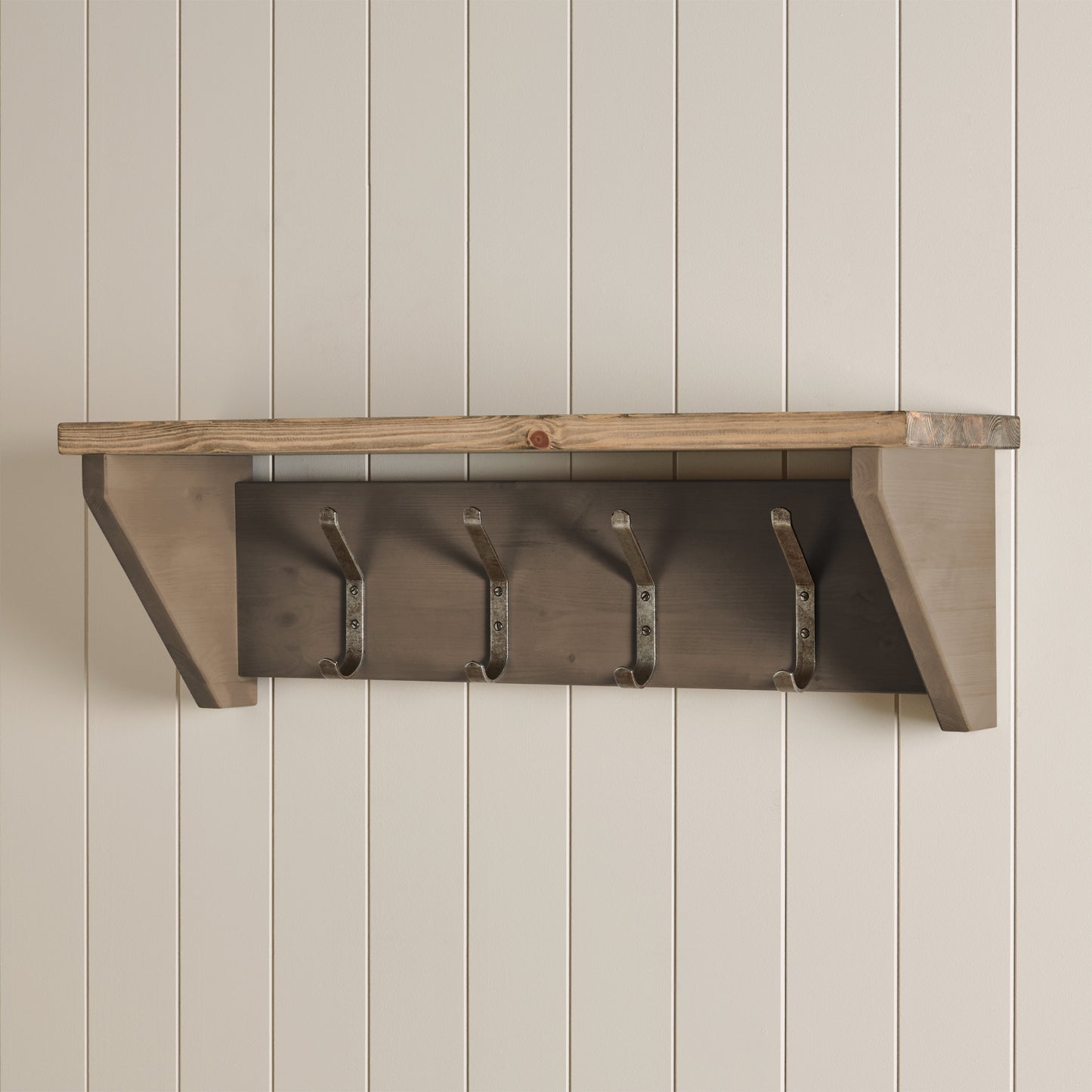 Solid Pine Customisable Wash FInish Shoe Storage with Wall Hooks