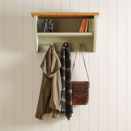Solid Pine Customisable Wall Storage with Coat Rack : 1 Shelf