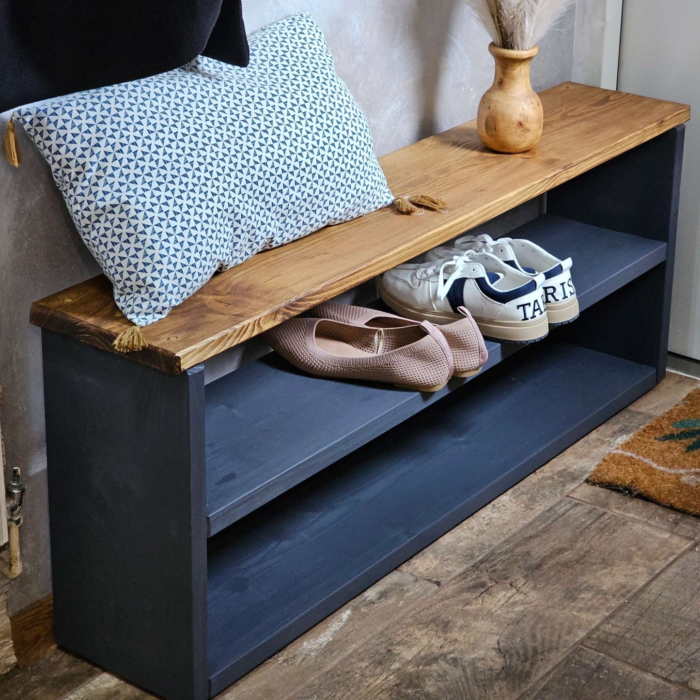 Wooden Shoe Storage Bench Narrow - 74 cm by 22 cm by 55 cm