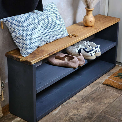 Wooden Shoe Storage Bench Narrow - 97 cm by 22 cm by 45 cm