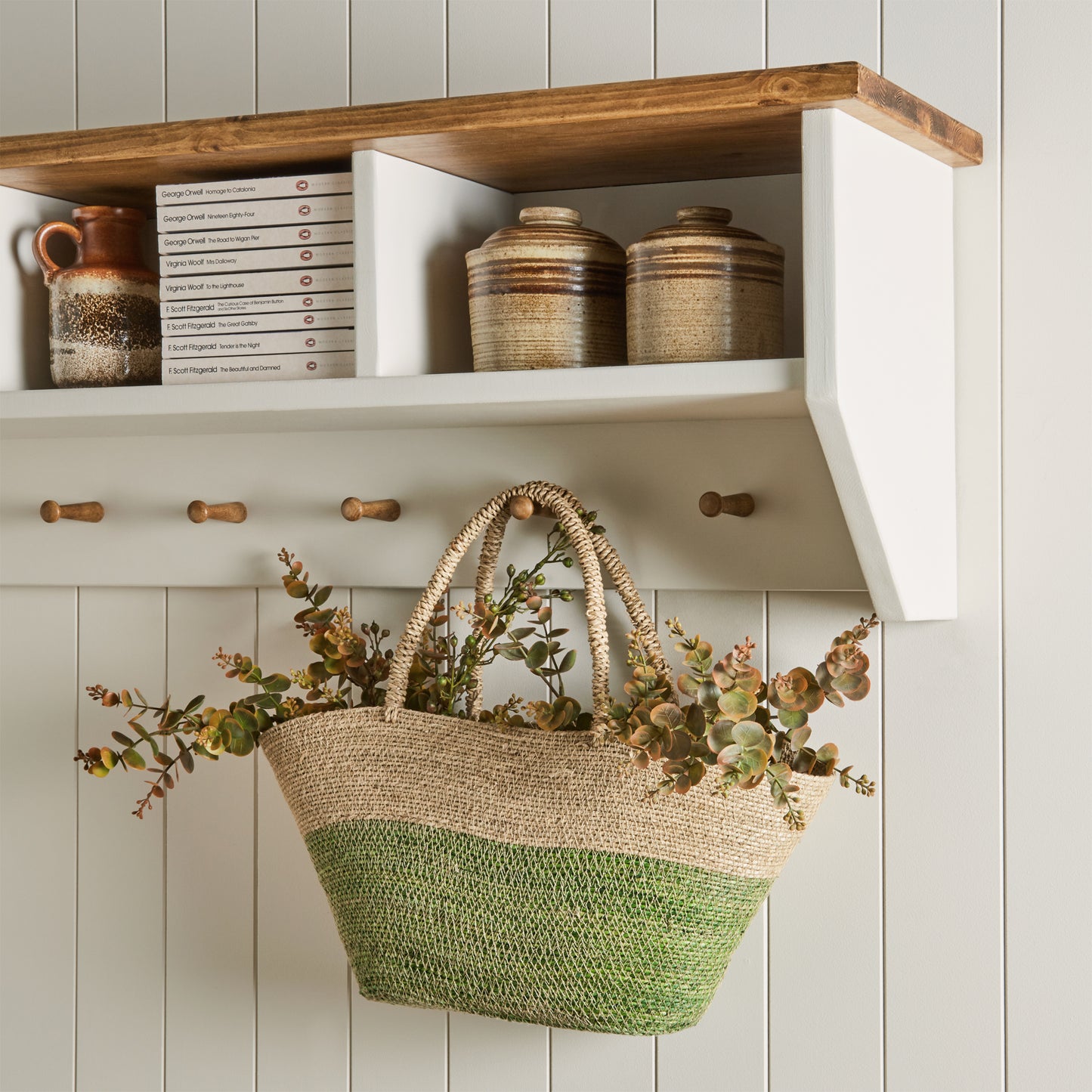 Hall Shelf with Coat Rack: 2 Shelves