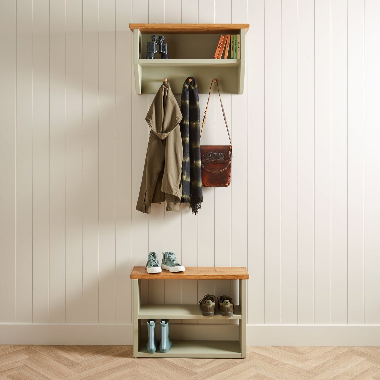 Wooden Shoe Storage Bench: 2 Shelves - 80 cm by 22 cm by 55 cm
