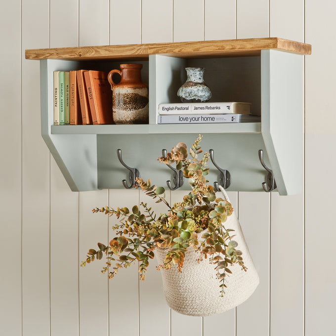 Hall Shelf with Coat Rack: 2 Shelves