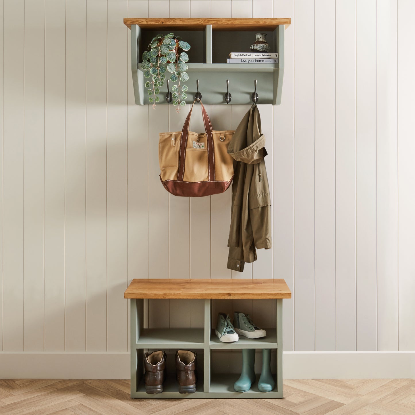 Hall Shelf with Coat Rack: 2 Shelves