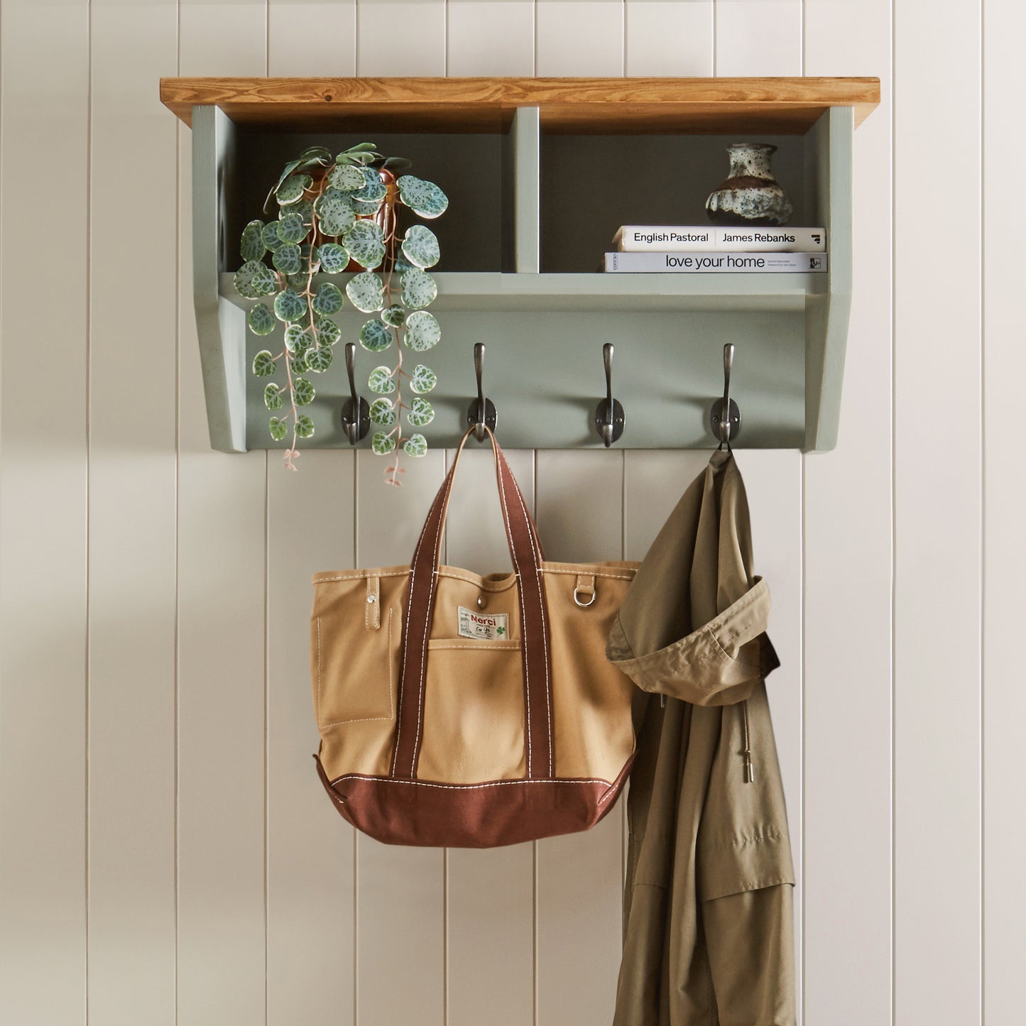 Hall Shelf with Coat Rack: 2 Shelves