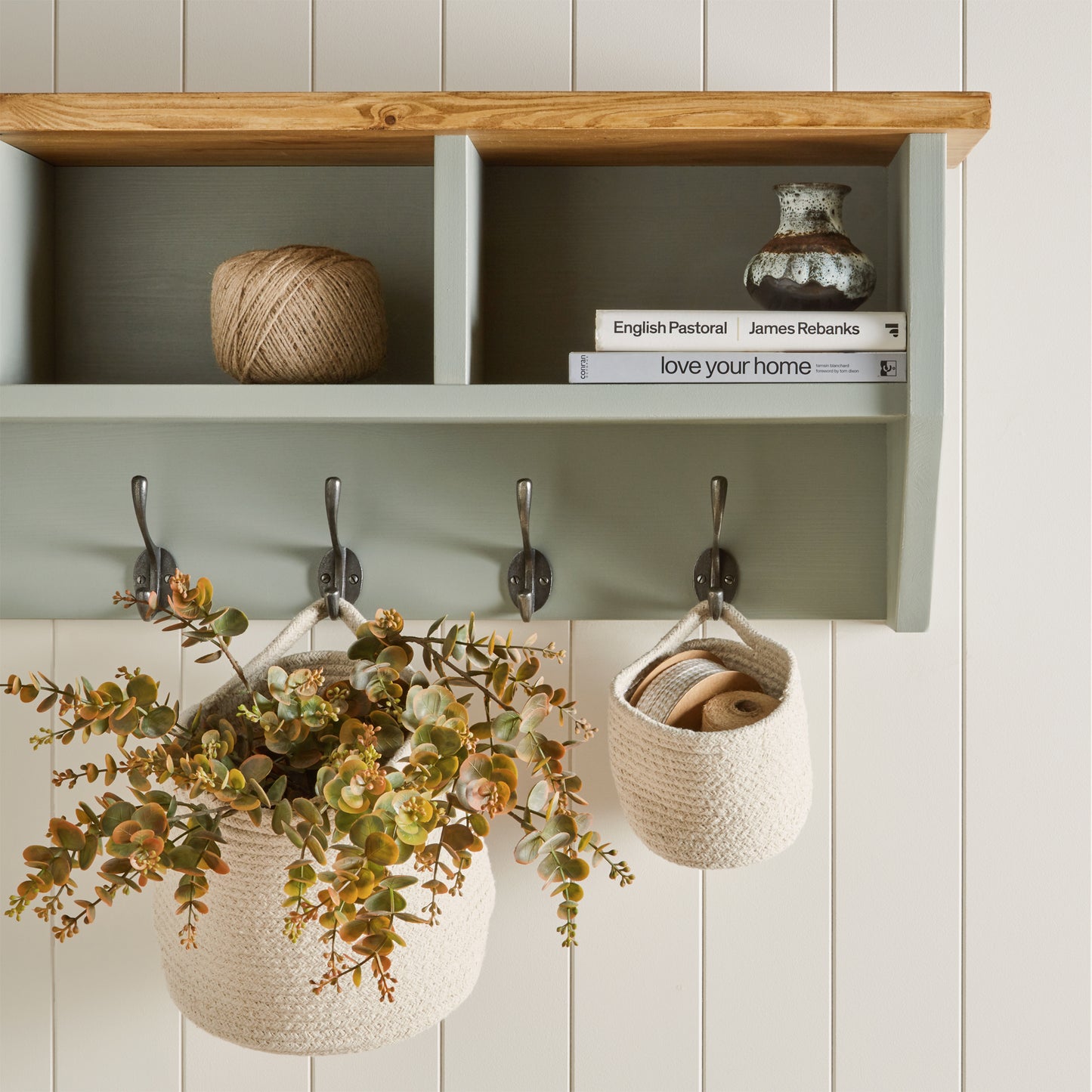 Hall Shelf with Coat Rack: 2 Shelves