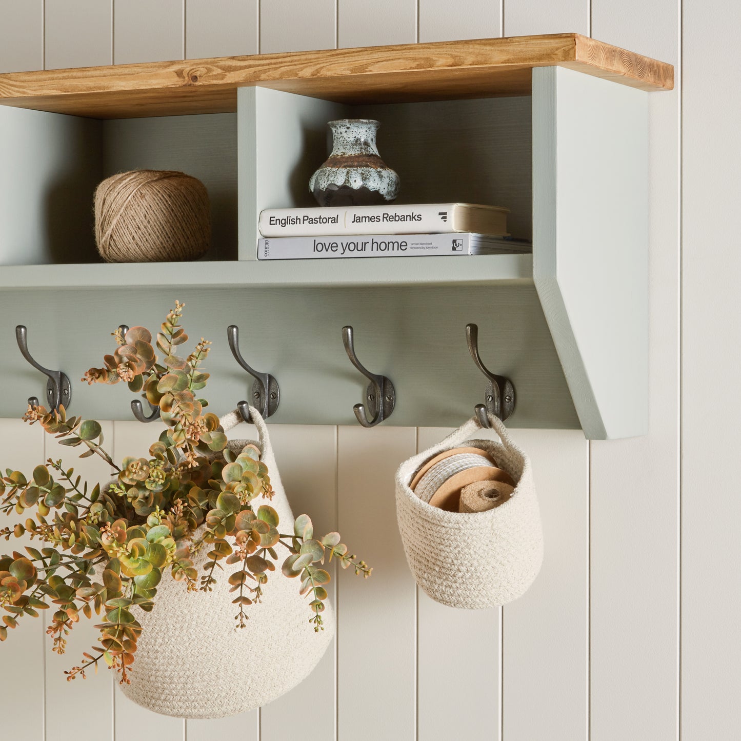 Hall Shelf with Coat Rack: 2 Shelves