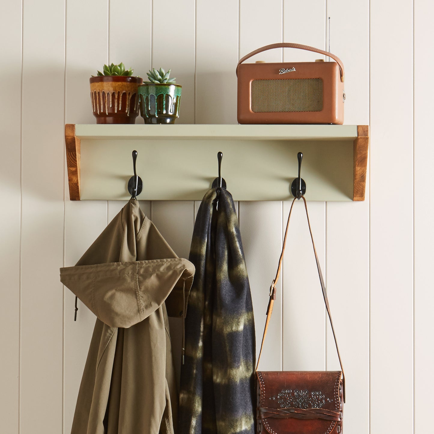 Solid Pine Customisable 2 Shelf Shoe Storage with Wall Hooks