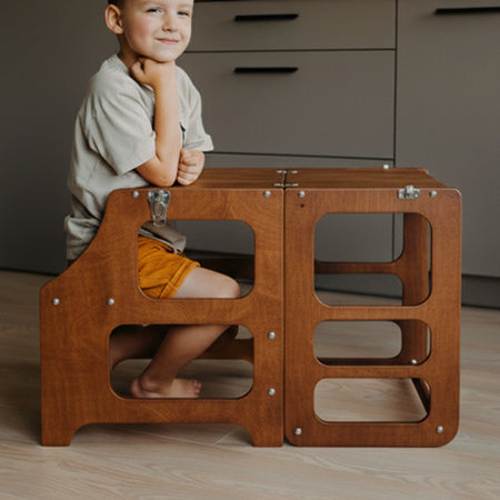 2 in 1 Learning Tower & Play Table: Wood Finish