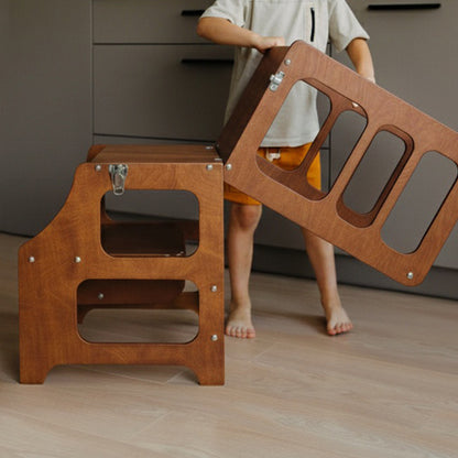 2 in 1 Learning Tower & Play Table: Wood Finish