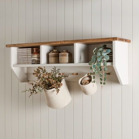 Solid Pine Customisable Wall Storage with Coat Rack : 3 Shelves