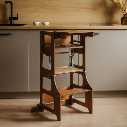 3 in 1 Learning Tower & High Chair: Wood Finish