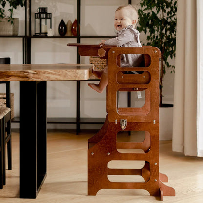 3 in 1 Learning Tower & High Chair: Wood Finish