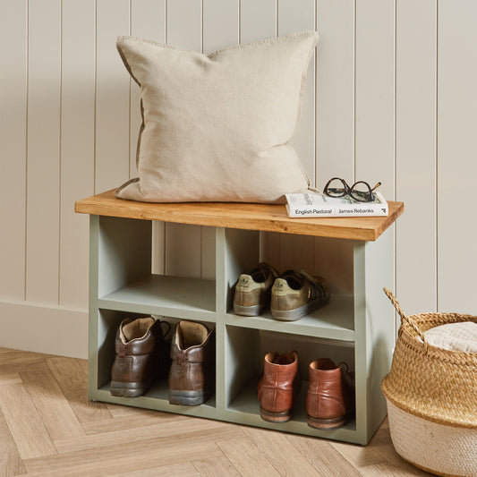 Wooden Shoe Storage Bench: 4 Shelves