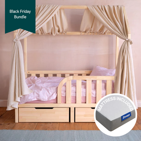 House Bed, Mattress & Curtains Bundle