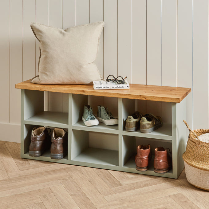 Wooden Shoe Storage Bench: 6 Shelves