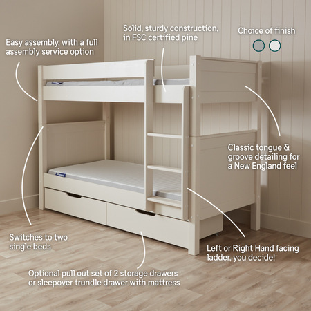 Hamptons Detachable Bunk Bed with Optional Trundle & Mattress