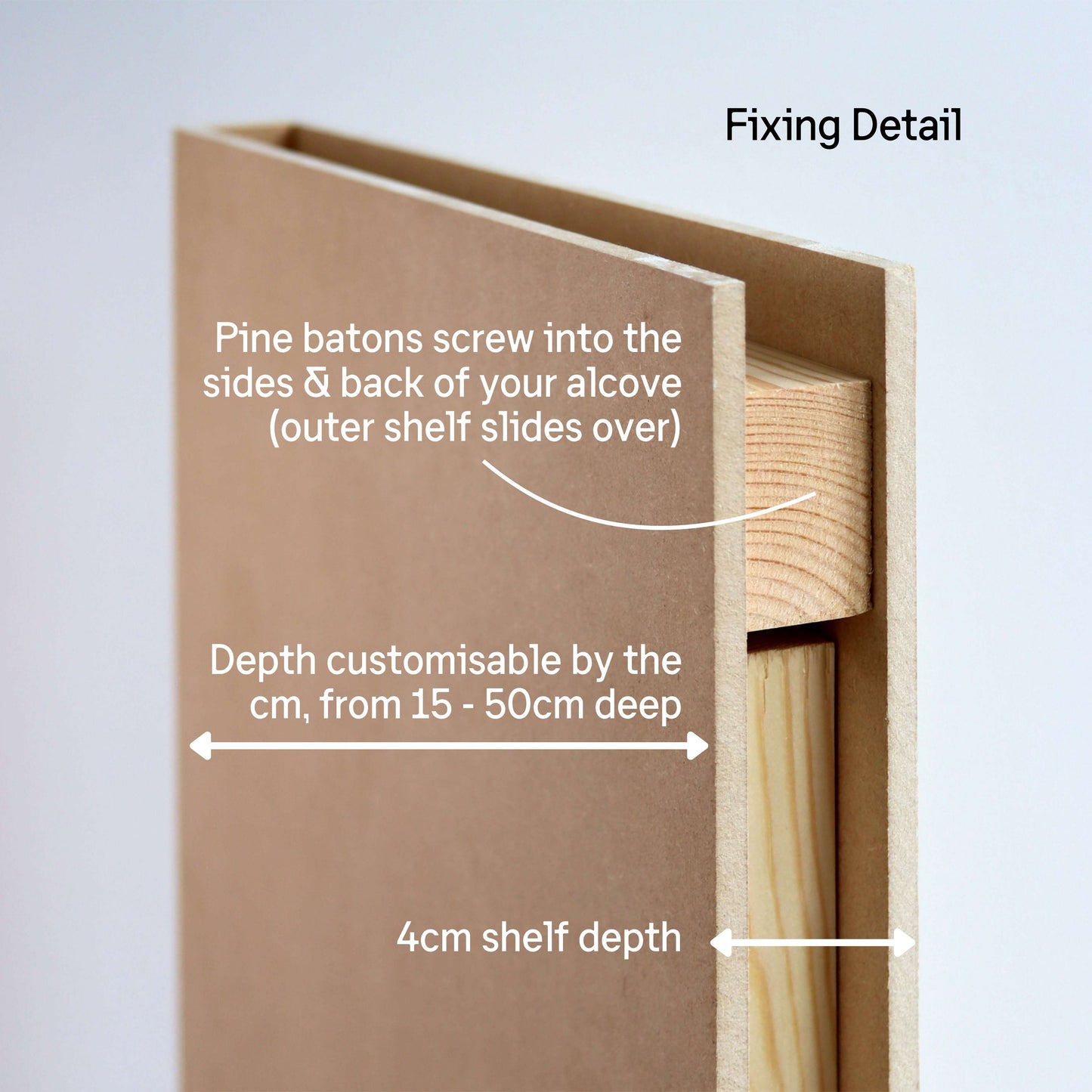 Paintable Alcove Floating Shelves - 135 cm by 15 cm