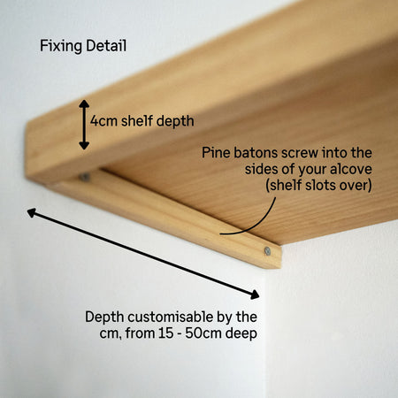 Alcove Floating Pine Shelves - 124 cm by 41 cm