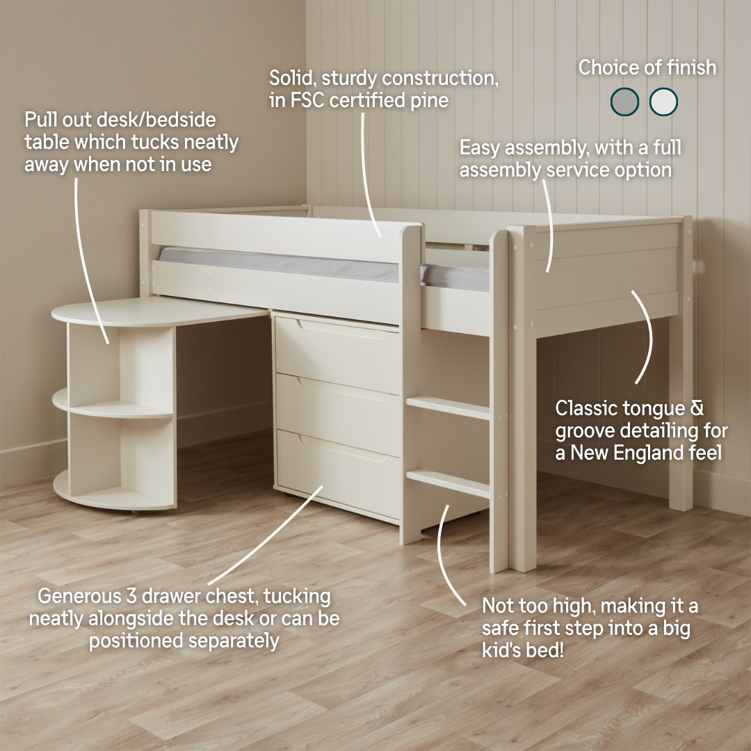 Hamptons Kids Mid-Sleeper Loft Bed – Roomix - Main Image