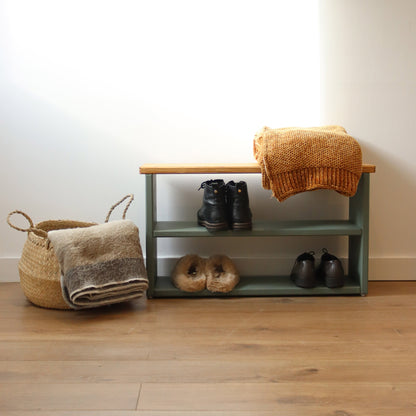 Wooden Shoe Storage Bench: 2 Shelves - 80 cm by 22 cm by 55 cm
