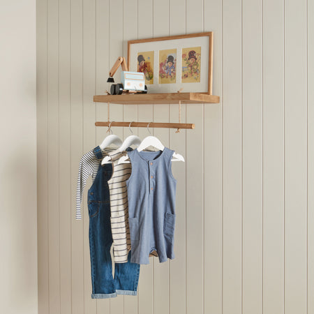 Solid Pine Kids Floating Shelf with Hanging Rail