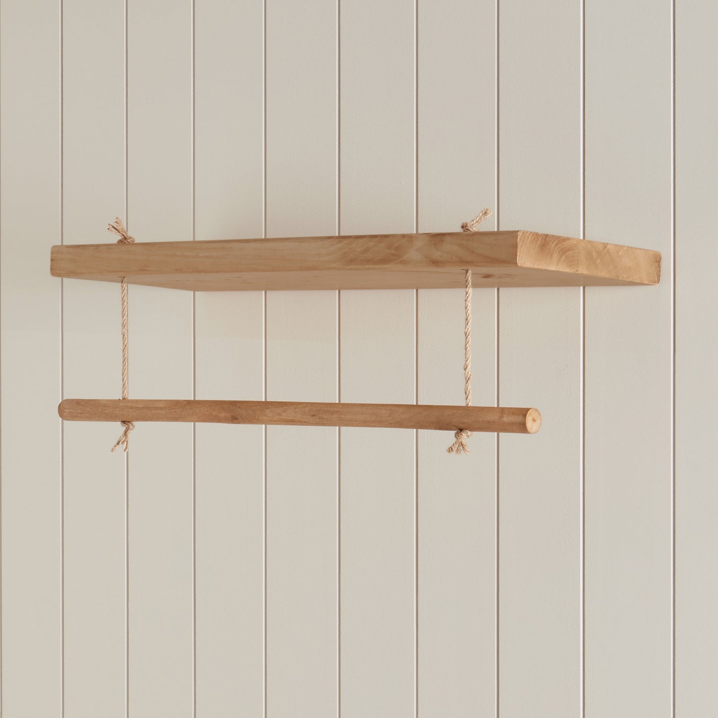 Solid Pine Kids Floating Shelf with Hanging Rail