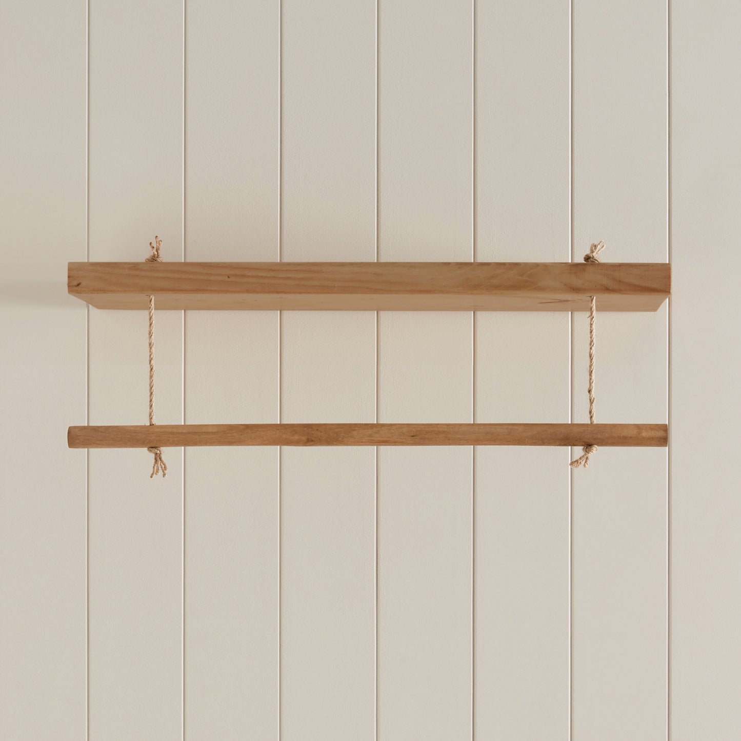 Solid Pine Kids Floating Shelf with Hanging Rail