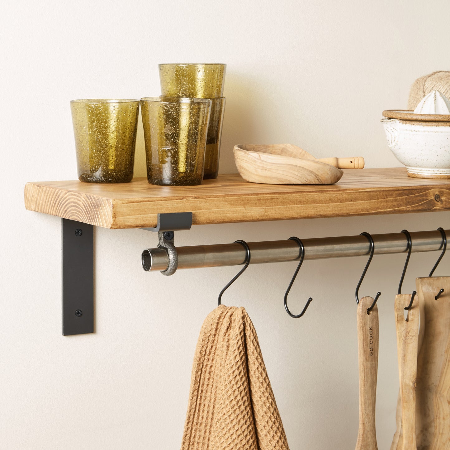 Scaffold Shelves with Kitchen Utensil Rack