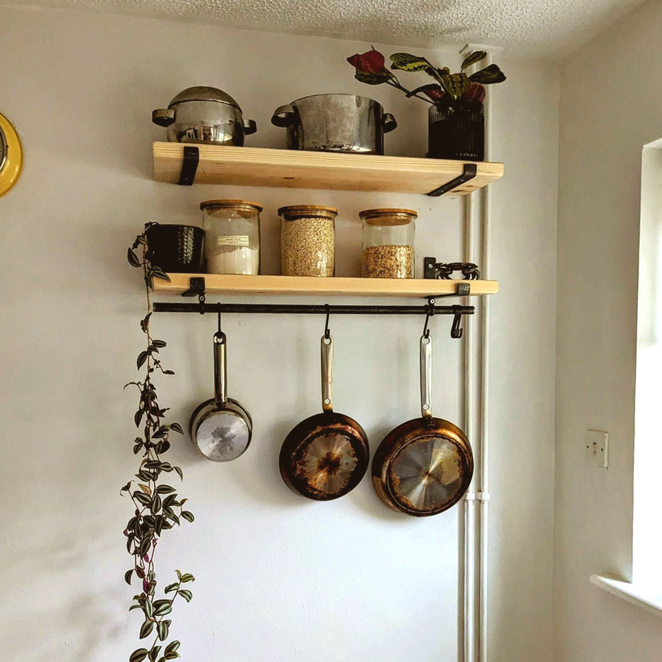 Rustic Scaffold Shelves with Utensil Rack - 44 cm by 15 cm