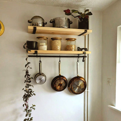 Rustic Scaffold Shelves with Utensil Rack - 30 cm by 15 cm