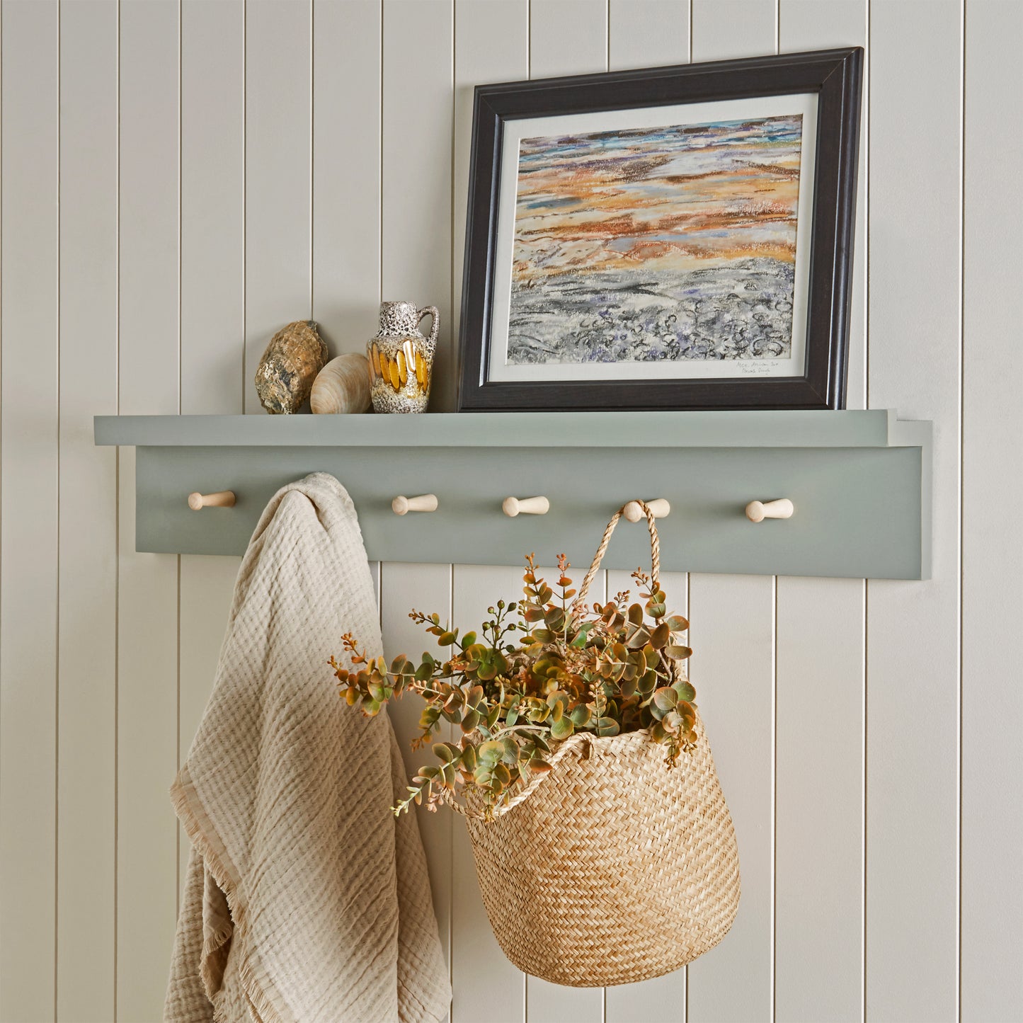 Painted Peg Rail with Picture Shelf