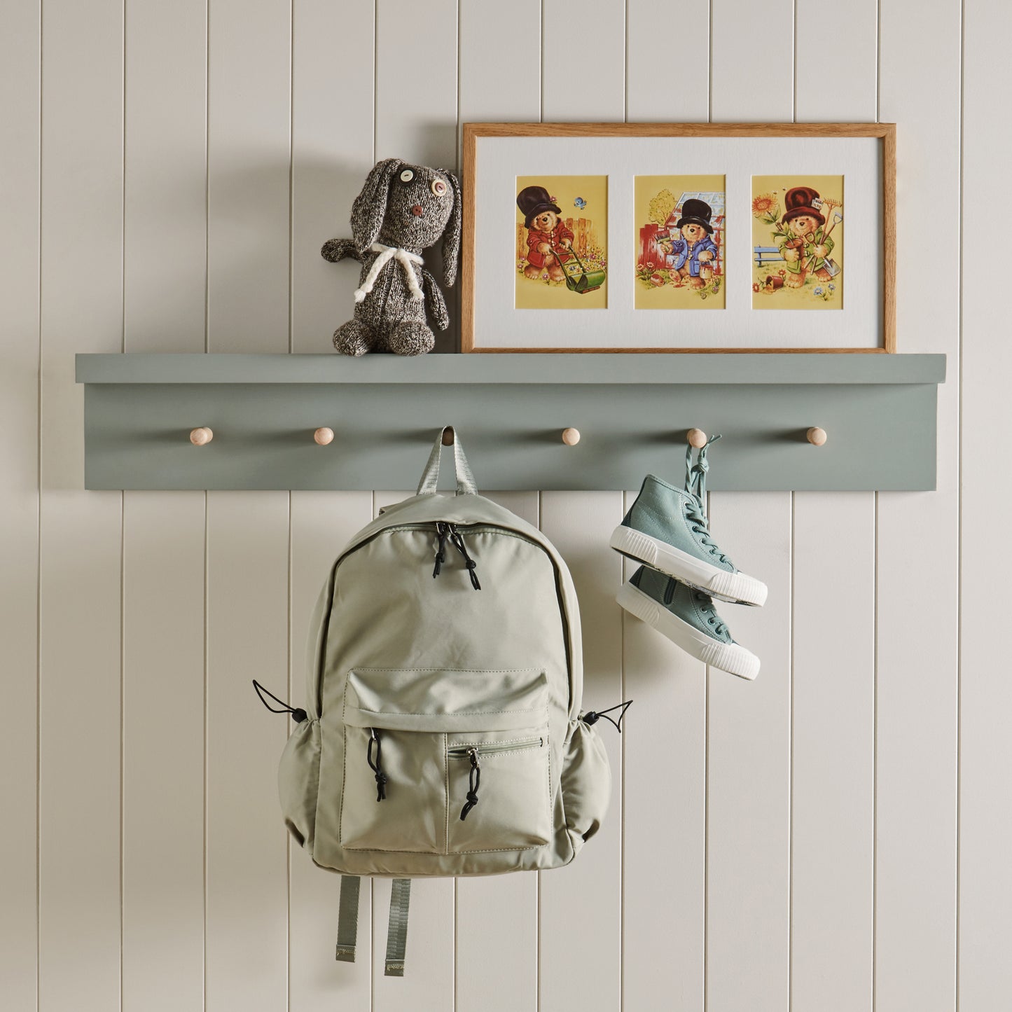 Painted Peg Rail with Picture Shelf