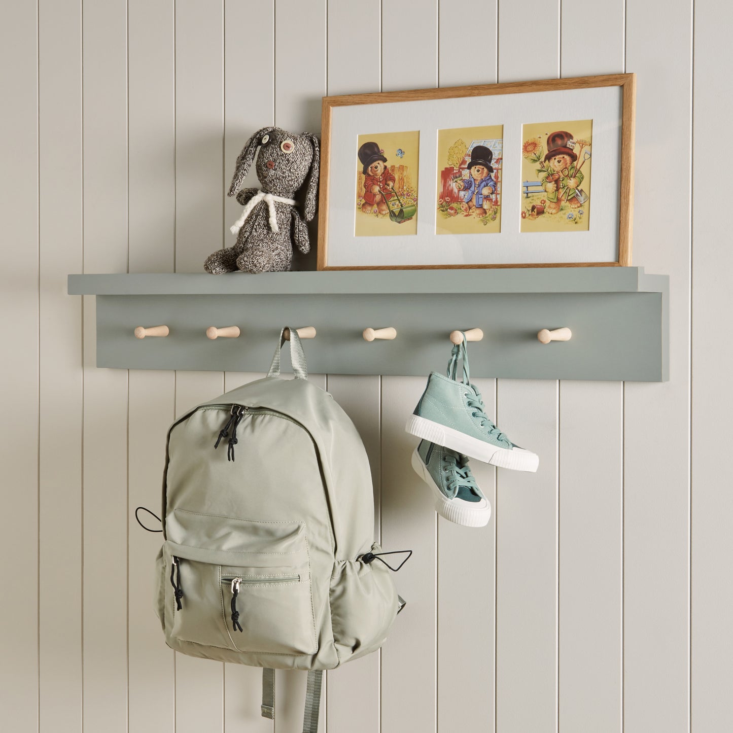 Painted Peg Rail with Picture Shelf