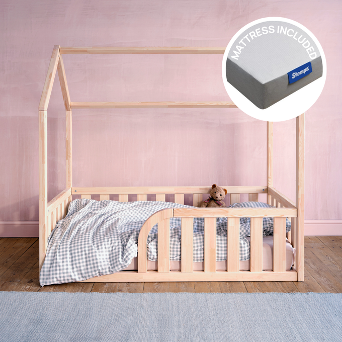 Toddler House Floor Bed with Mattress Bundle