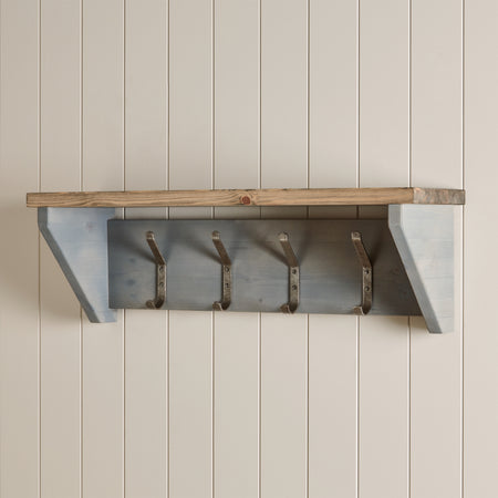 Pine Wash Wall Shelf with School Hooks