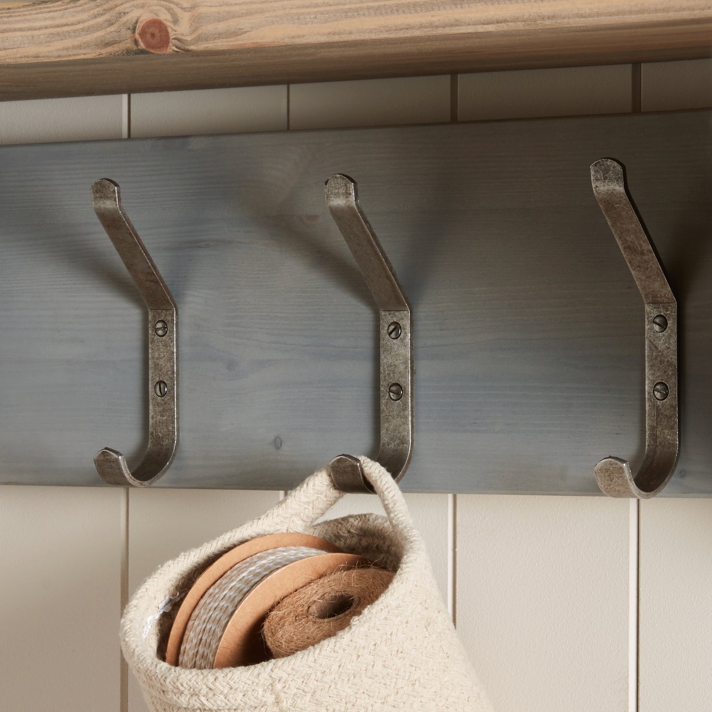 Solid Pine Customisable Wash FInish Shoe Storage with Wall Hooks