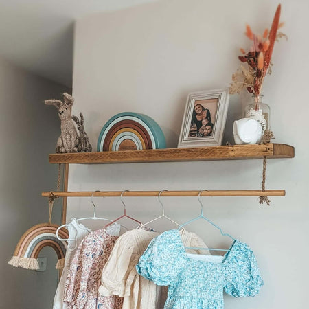 Nursery Floating Shelf with Hanging Clothes Rail - 40 cm by 22 cm