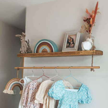 Nursery Floating Shelf with Hanging Clothes Rail - 120 cm by 14 cm