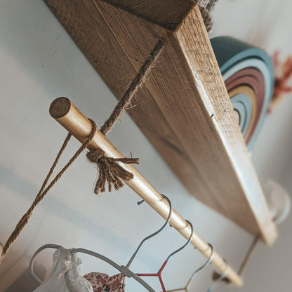 Nursery Floating Shelf with Hanging Clothes Rail - 40 cm by 22 cm