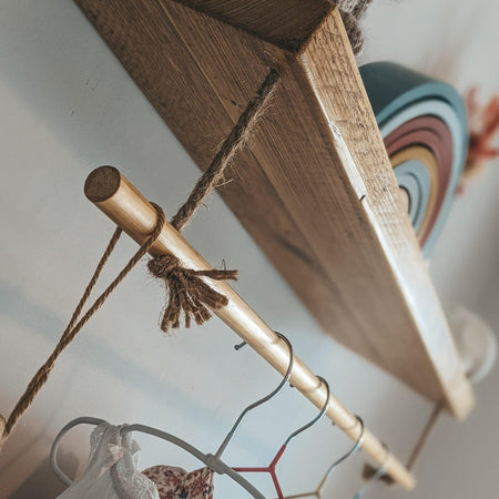 Nursery Floating Shelf with Hanging Clothes Rail - 80 cm by 22 cm