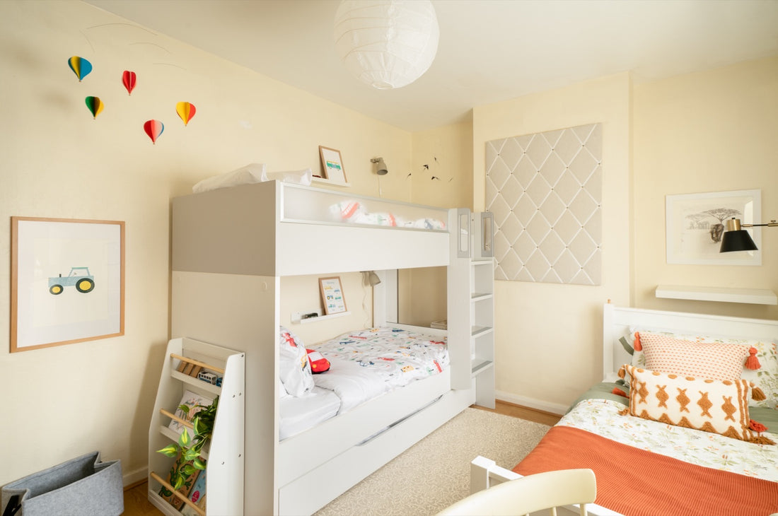 The same kind of room, warmly furnished into a children's bedroom