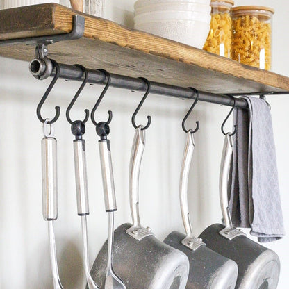 Rustic Scaffold Shelves with Utensil Rack - 70 cm by 15 cm
