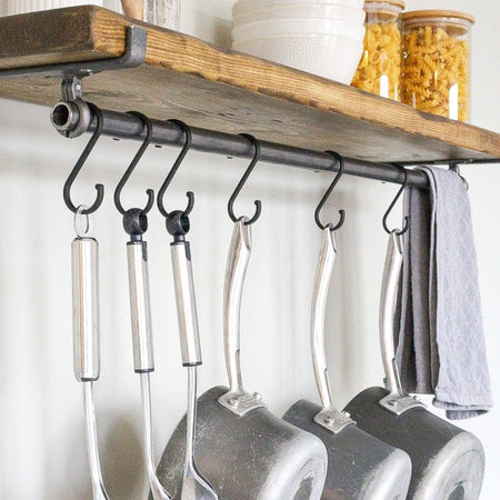 Rustic Scaffold Shelves with Utensil Rack - 100 cm by 15 cm