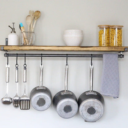 Rustic Scaffold Shelves with Utensil Rack - 130 cm by 30 cm